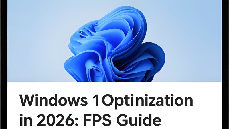 Современная иллюстрация с элементами интерфейса Windows 11 и игровым оборудованием для оптимизации FPS